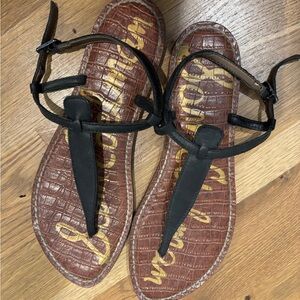 Sam Edelman Black and Brown T-Strap Sandals